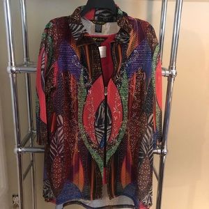 NWT fuchsia tunic with multicolored top